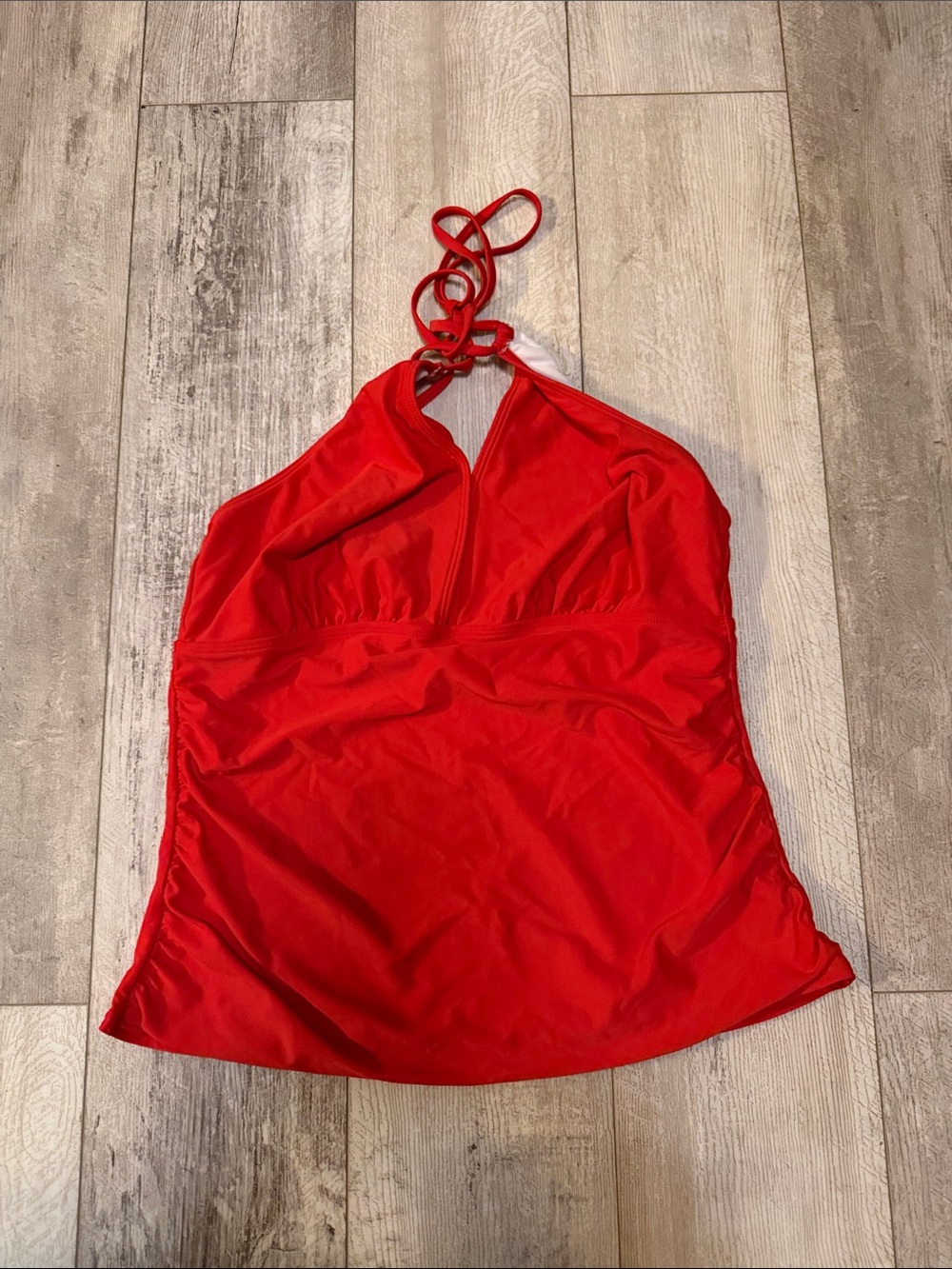Red Halter-Style Swim Tankini Top with Tie Straps